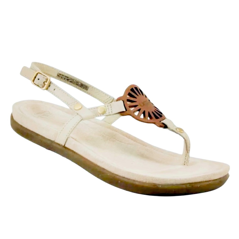 UGG Ayden II Leather Thong Slingback Sandals Sunburst Medallion Brown 6